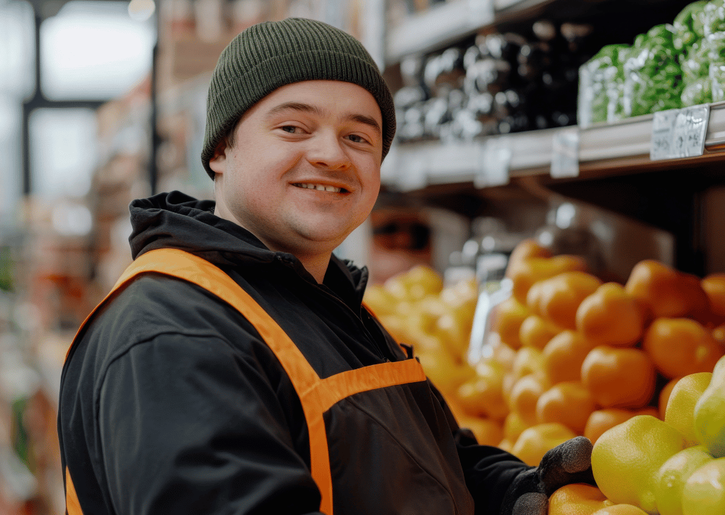 Young man working at a grocery store