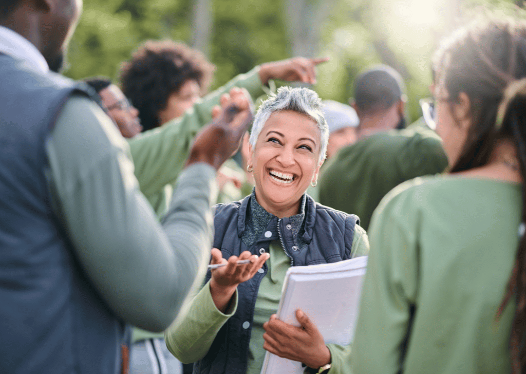 Community health worker working out in the neighborhood